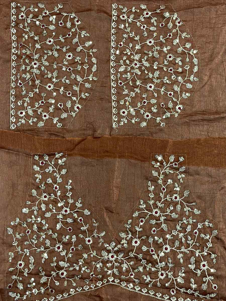 Brown Fendy Chiffon Embroidery Casual Reception Festival Wedding Fancy Heavy Border Sarees