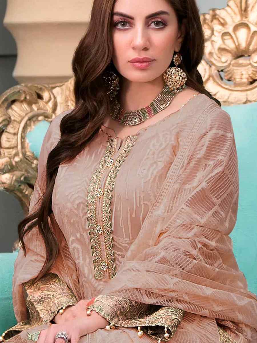 Brown Georgette Embroidered Festival Party Pant Salwar Kameez