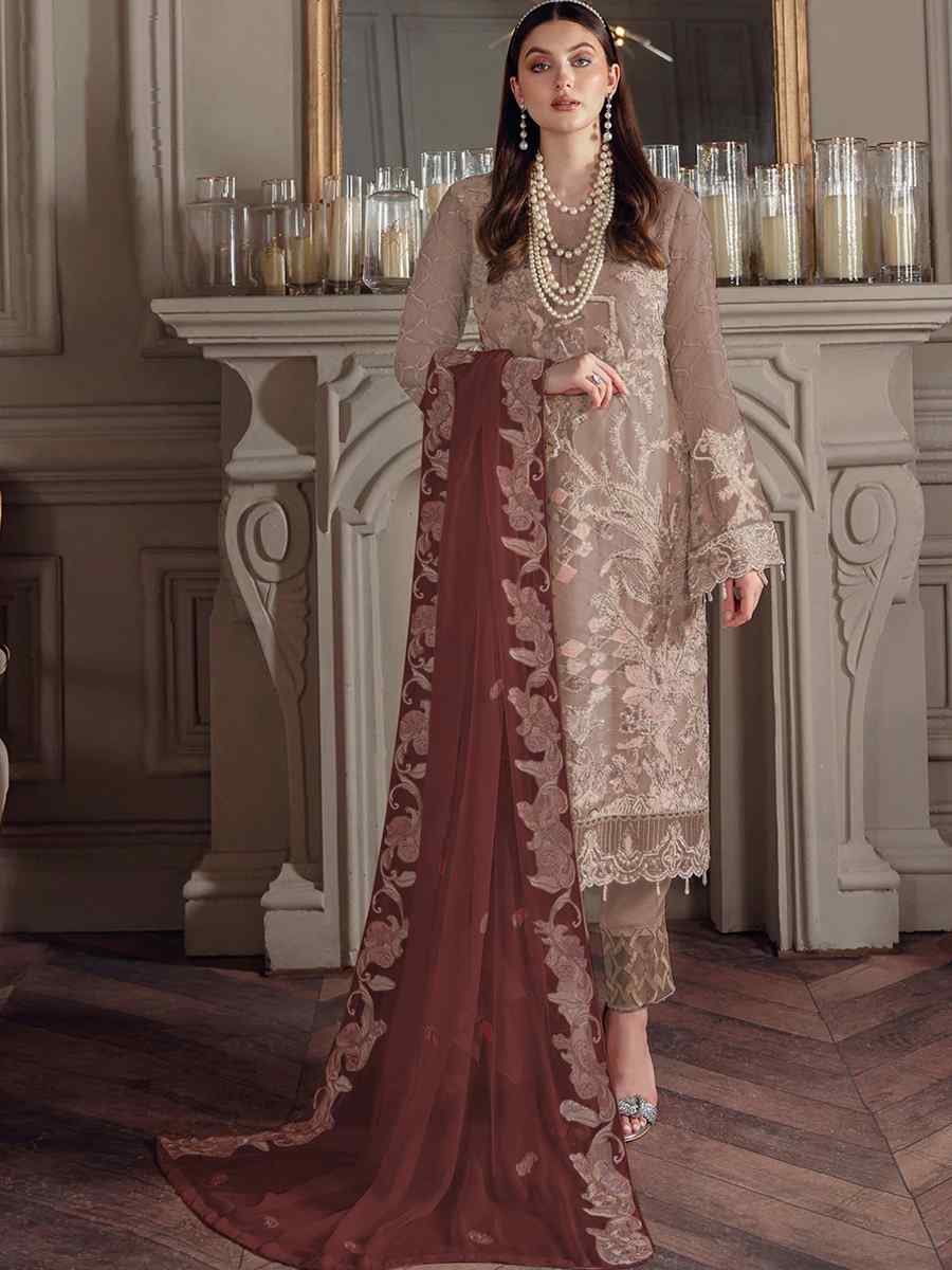 Brown Georgette Embroidered Festival Party Pant Salwar Kameez