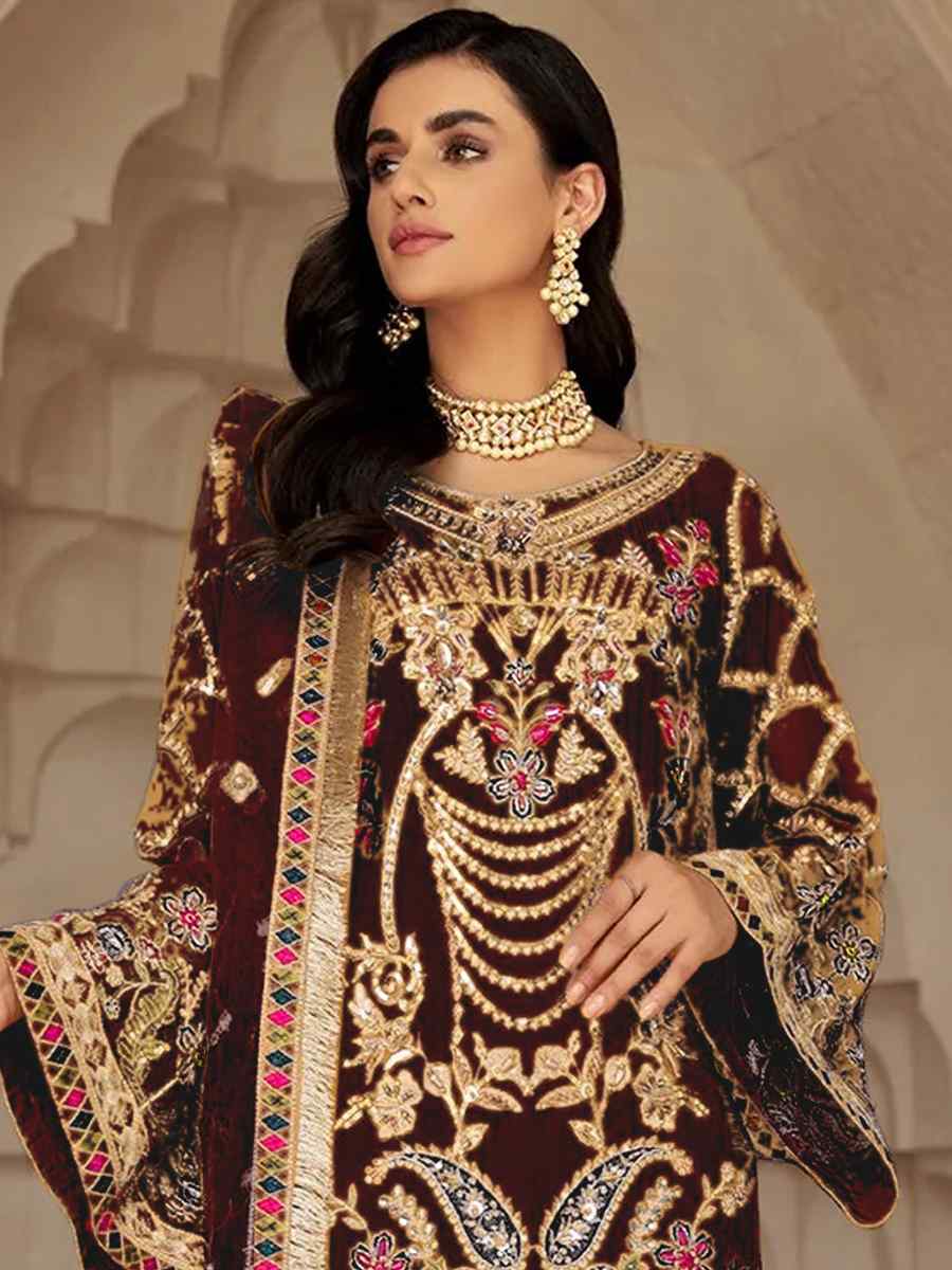 Brown Georgette Embroidered Festival Party Pant Salwar Kameez