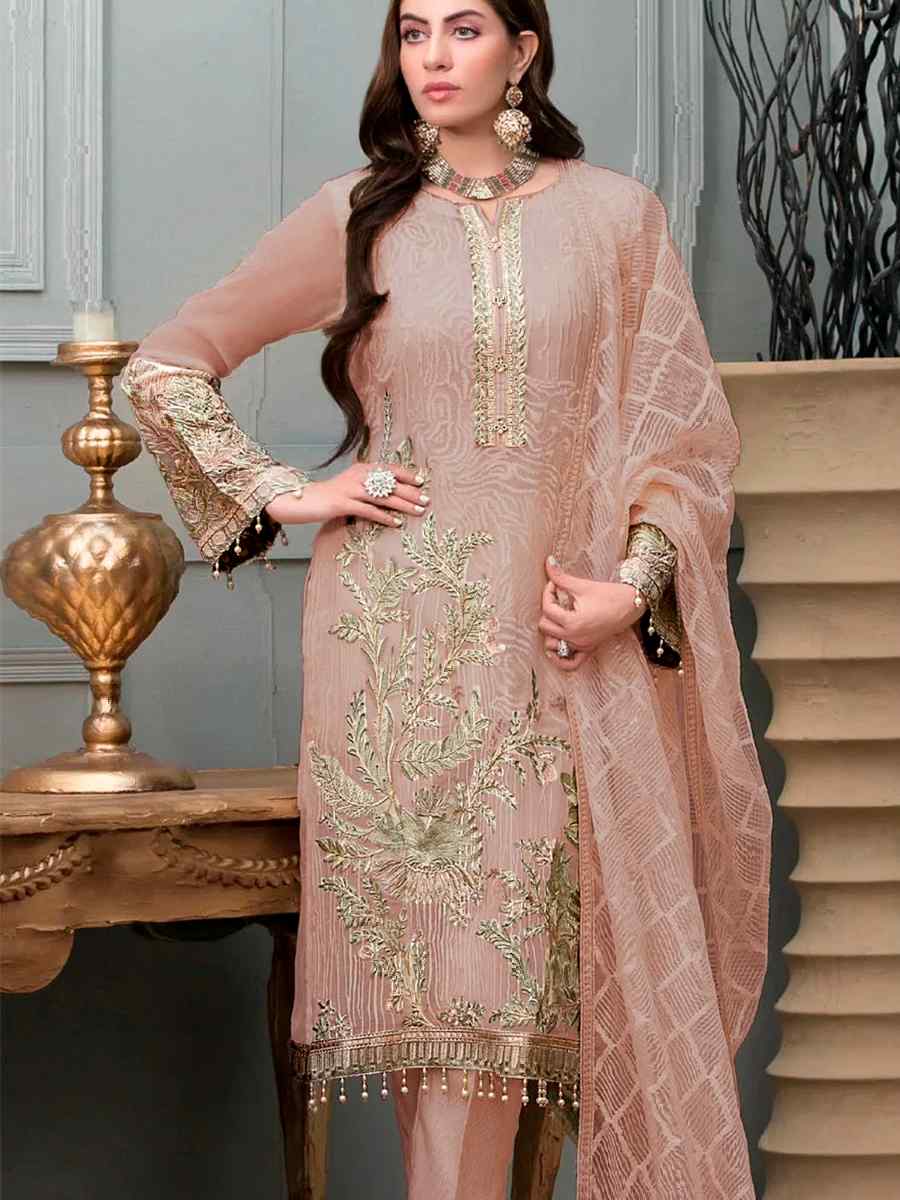 Brown Georgette Embroidered Festival Party Pant Salwar Kameez