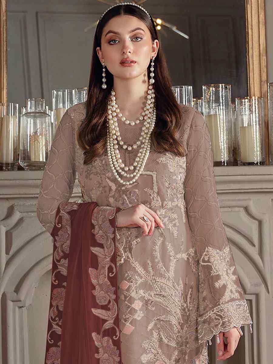 Brown Georgette Embroidered Festival Party Pant Salwar Kameez