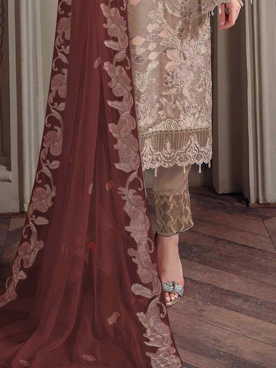 Brown Georgette Embroidered Festival Party Pant Salwar Kameez