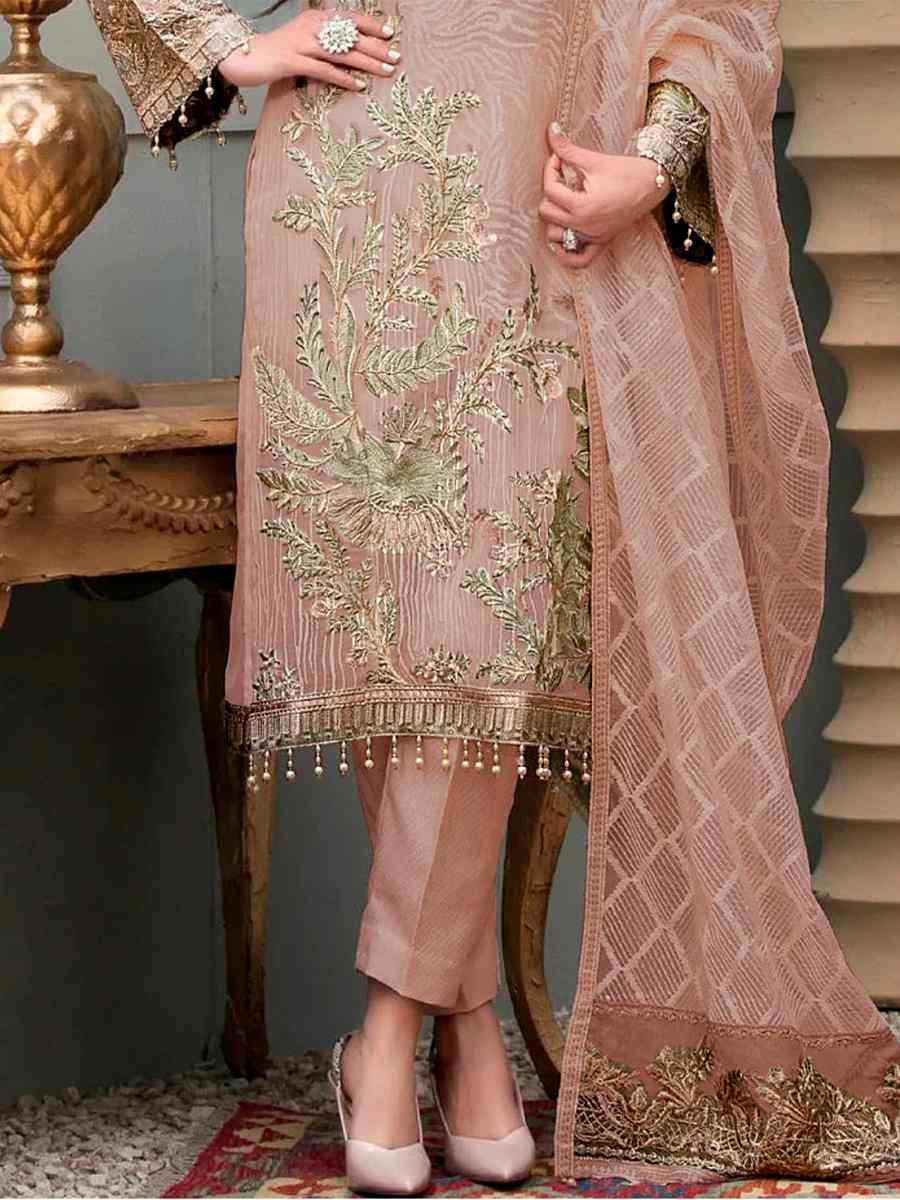 Brown Georgette Embroidered Festival Party Pant Salwar Kameez