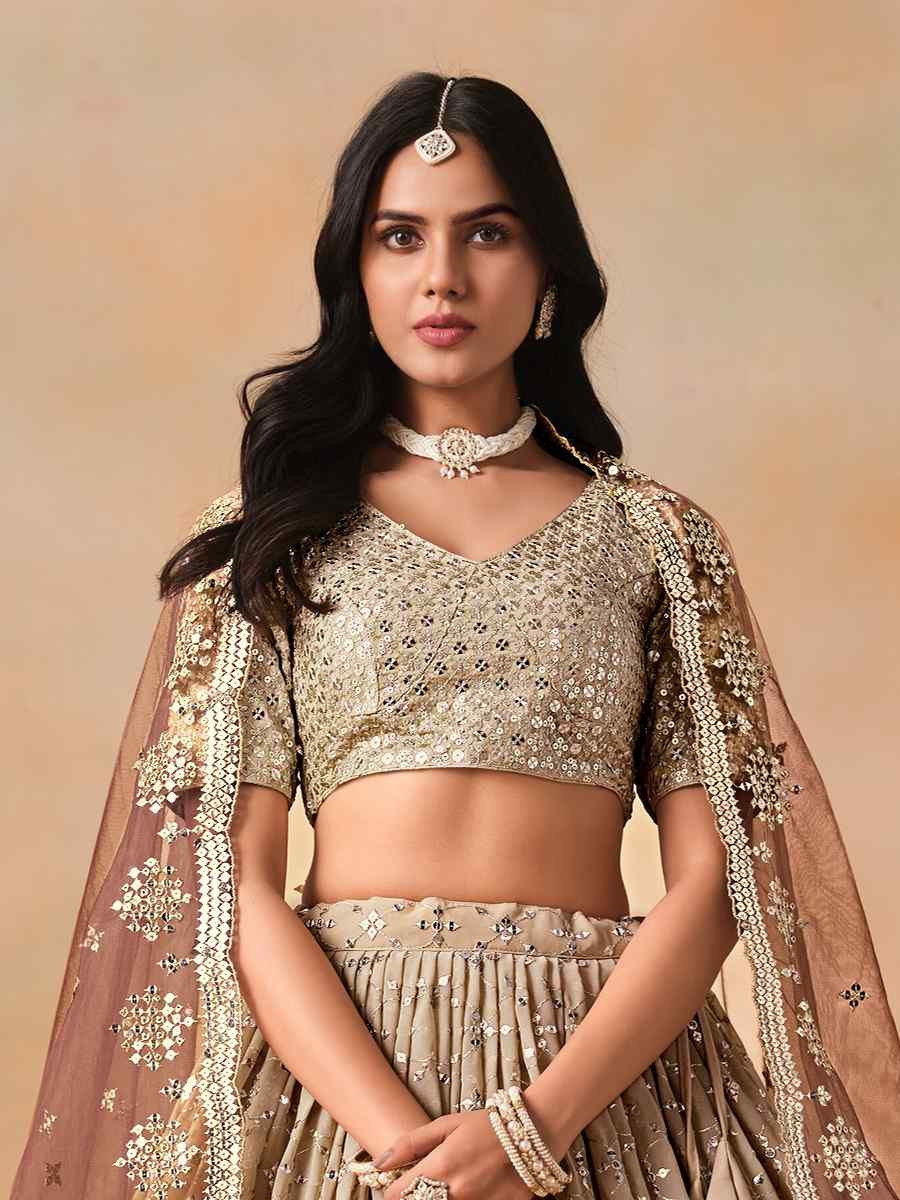Brown Georgette Embroidered Festival Party Wear Circular Lehenga Choli