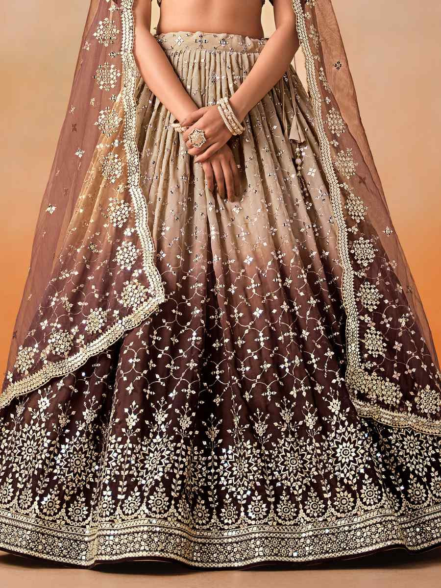Brown Georgette Embroidered Festival Party Wear Circular Lehenga Choli