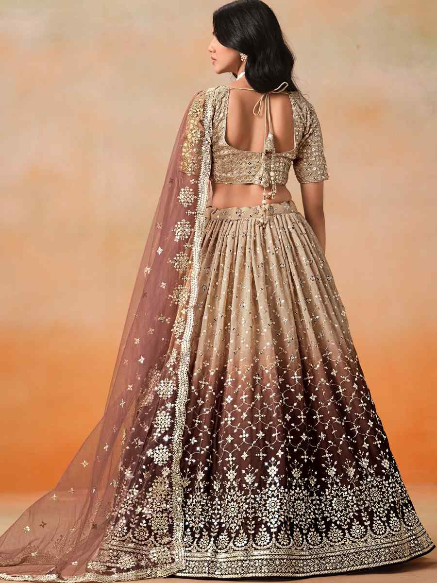 Brown Georgette Embroidered Festival Party Wear Circular Lehenga Choli