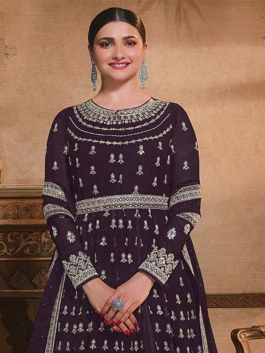 Brown Georgette Embroidered Wedding Festival Anarkali Bollywood Style Salwar Kameez