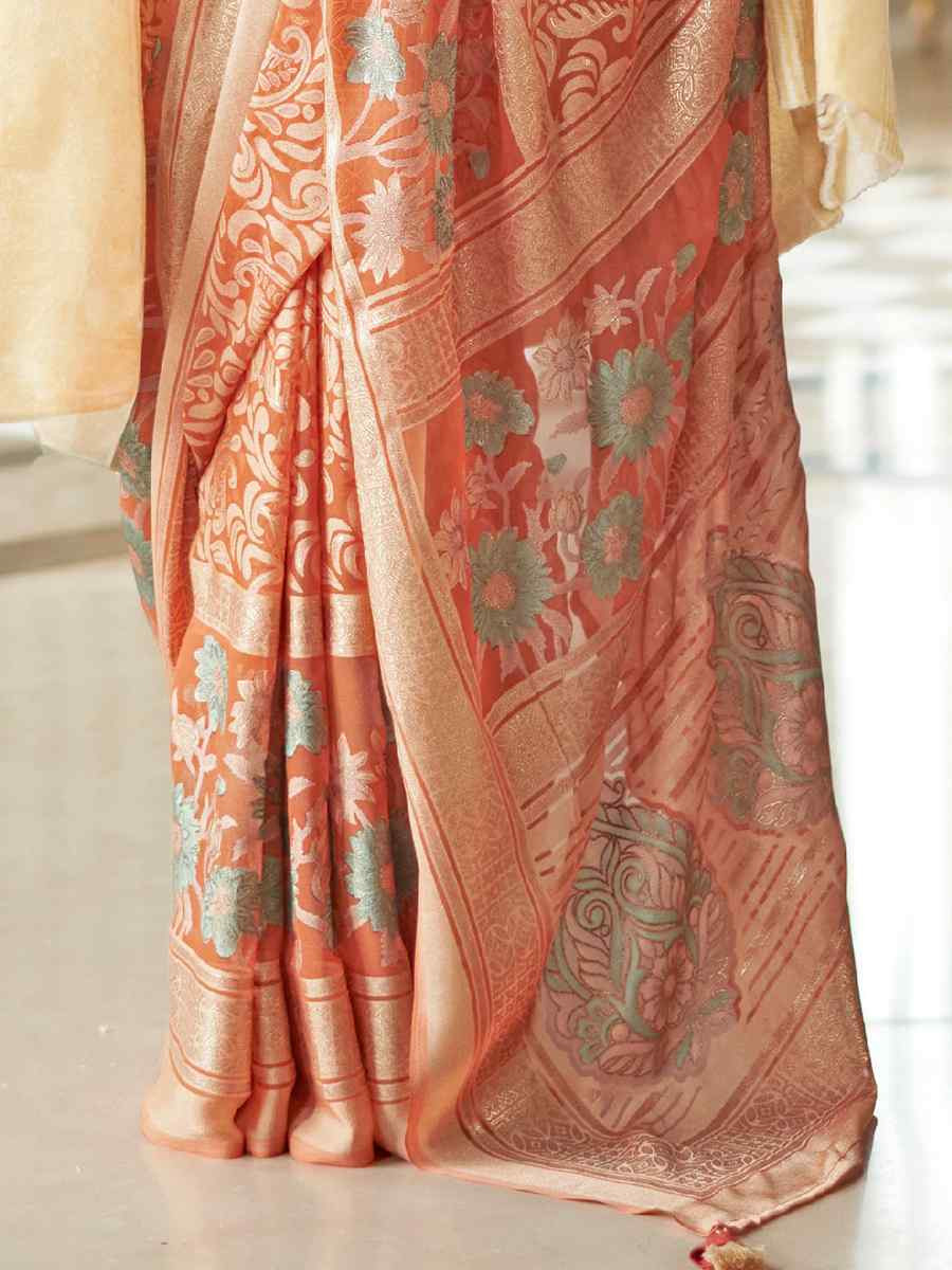 Brown Georgette Printed Party Reception Festival Wedding Fancy Classic Style Sarees