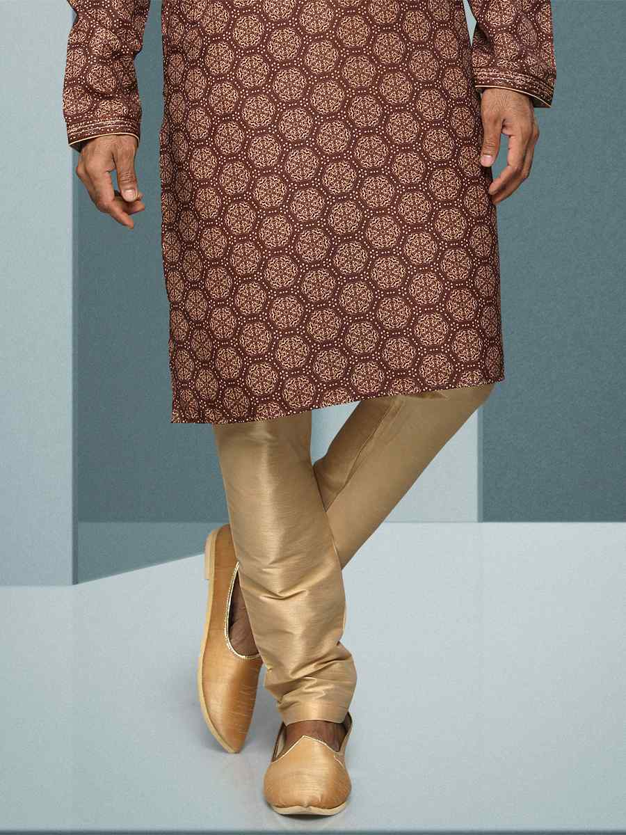 Brown Hand Loomed In Rich Yarns Of Cotton Printed Festival Kurta