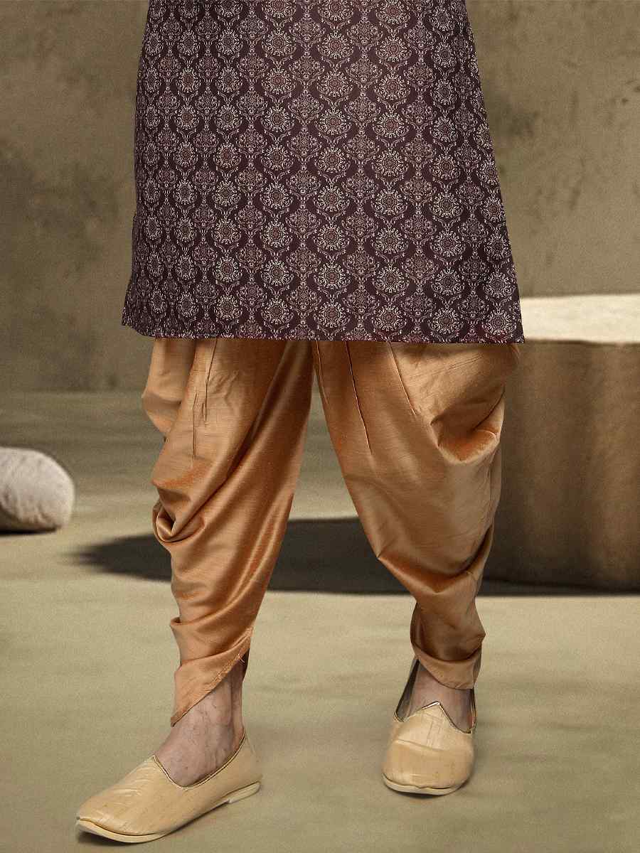 Brown Hand Loomed In Rich Yarns Of Cotton Printed Festival Party Kurta