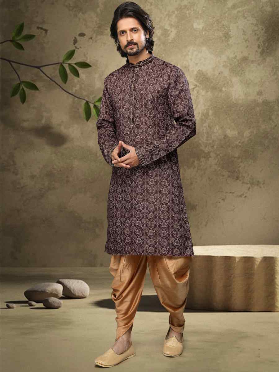 Brown Hand Loomed In Rich Yarns Of Cotton Printed Festival Party Kurta