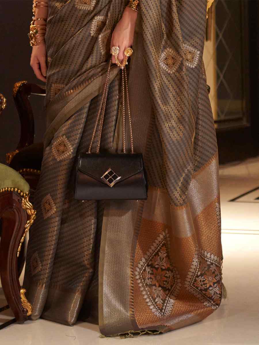 Brown Handloom Silk Handwoven Wedding Festival Heavy Border Saree