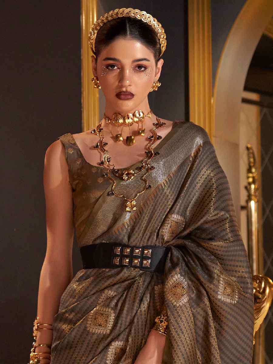 Brown Handloom Silk Handwoven Wedding Festival Heavy Border Saree