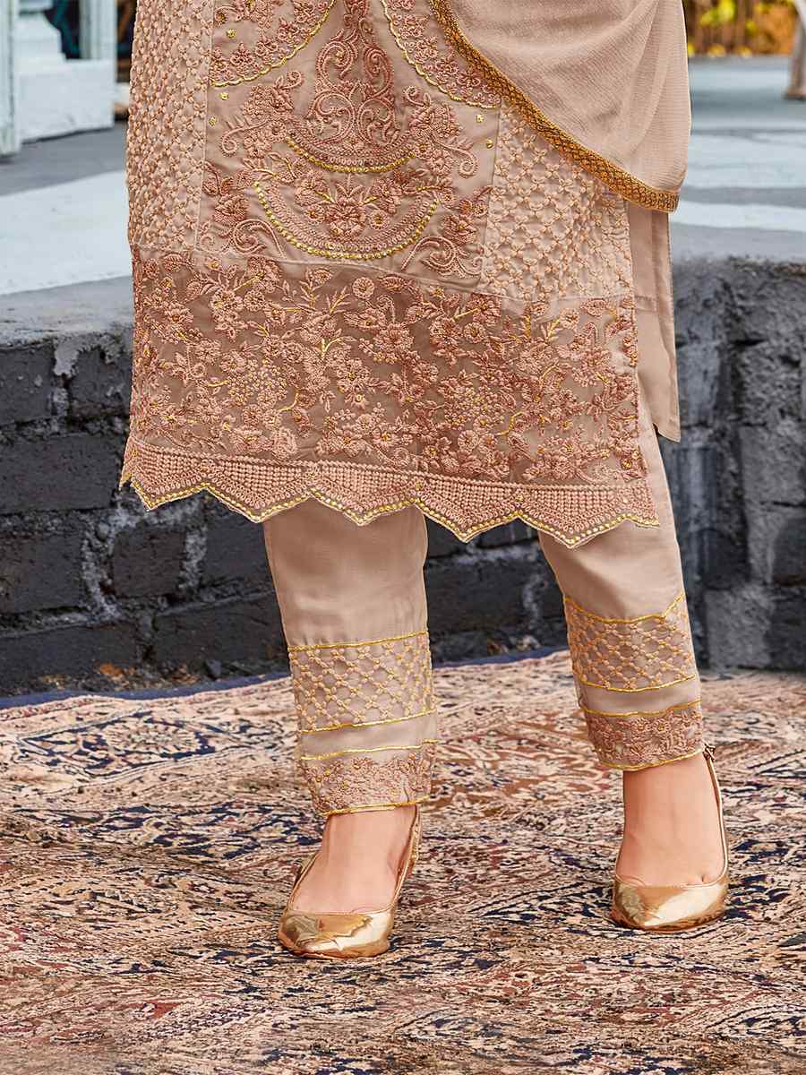 Brown Heavy Faux Georgette Embroidered Party Festival Pant Salwar Kameez