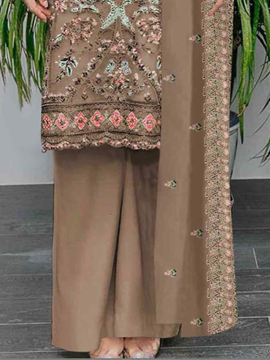 Brown Heavy Foux Georgette Embroidered Festival Wedding Pant Salwar Kameez