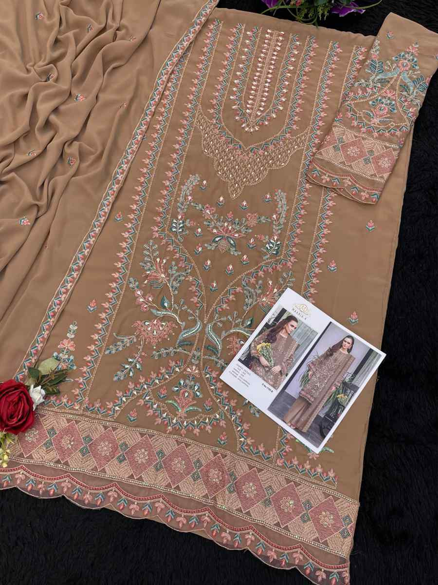 Brown Heavy Foux Georgette Embroidered Festival Wedding Pant Salwar Kameez
