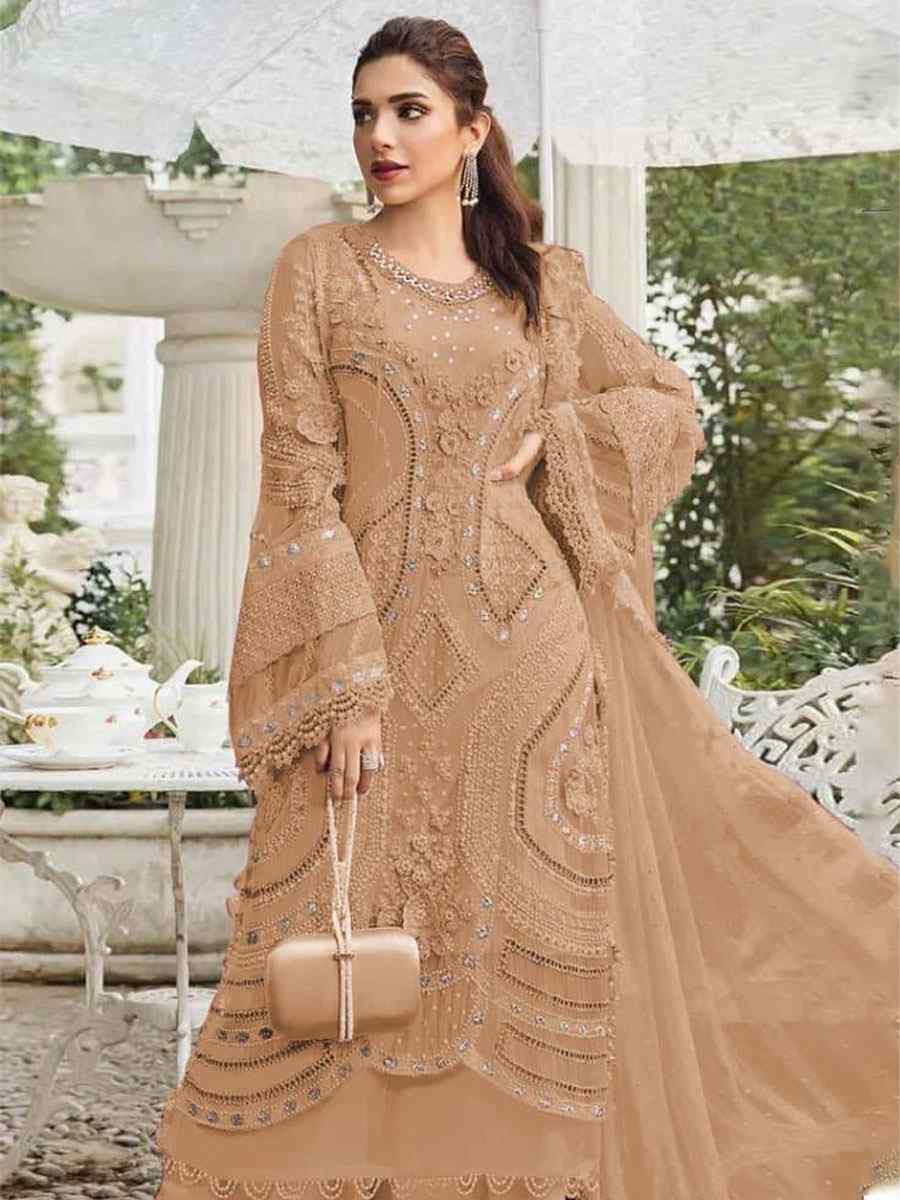 Brown Heavy Fox Georgette Embroidered Festival Wedding Pant Salwar Kameez