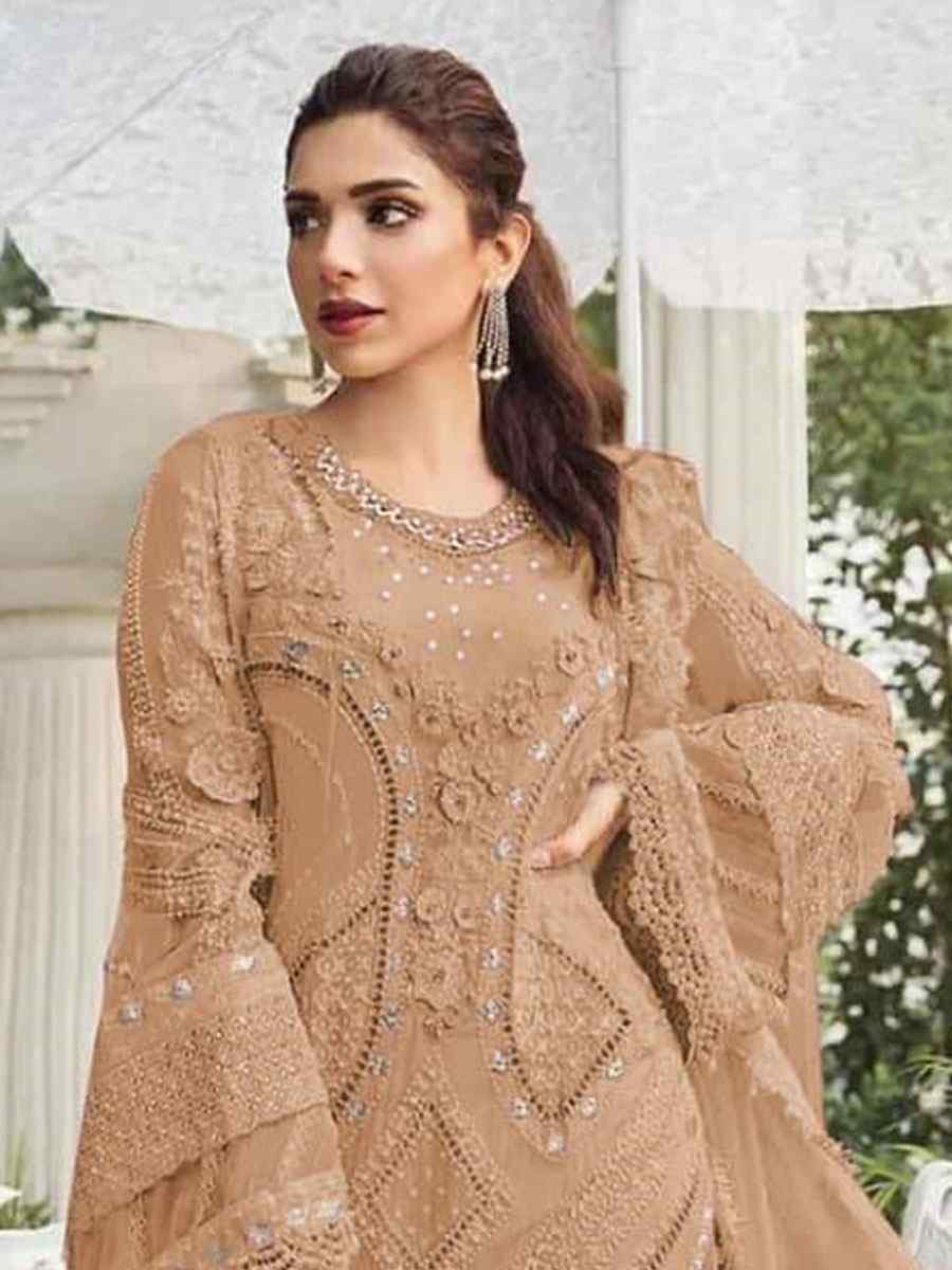Brown Heavy Fox Georgette Embroidered Festival Wedding Pant Salwar Kameez