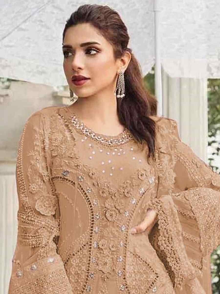 Brown Heavy Fox Georgette Embroidered Festival Wedding Pant Salwar Kameez