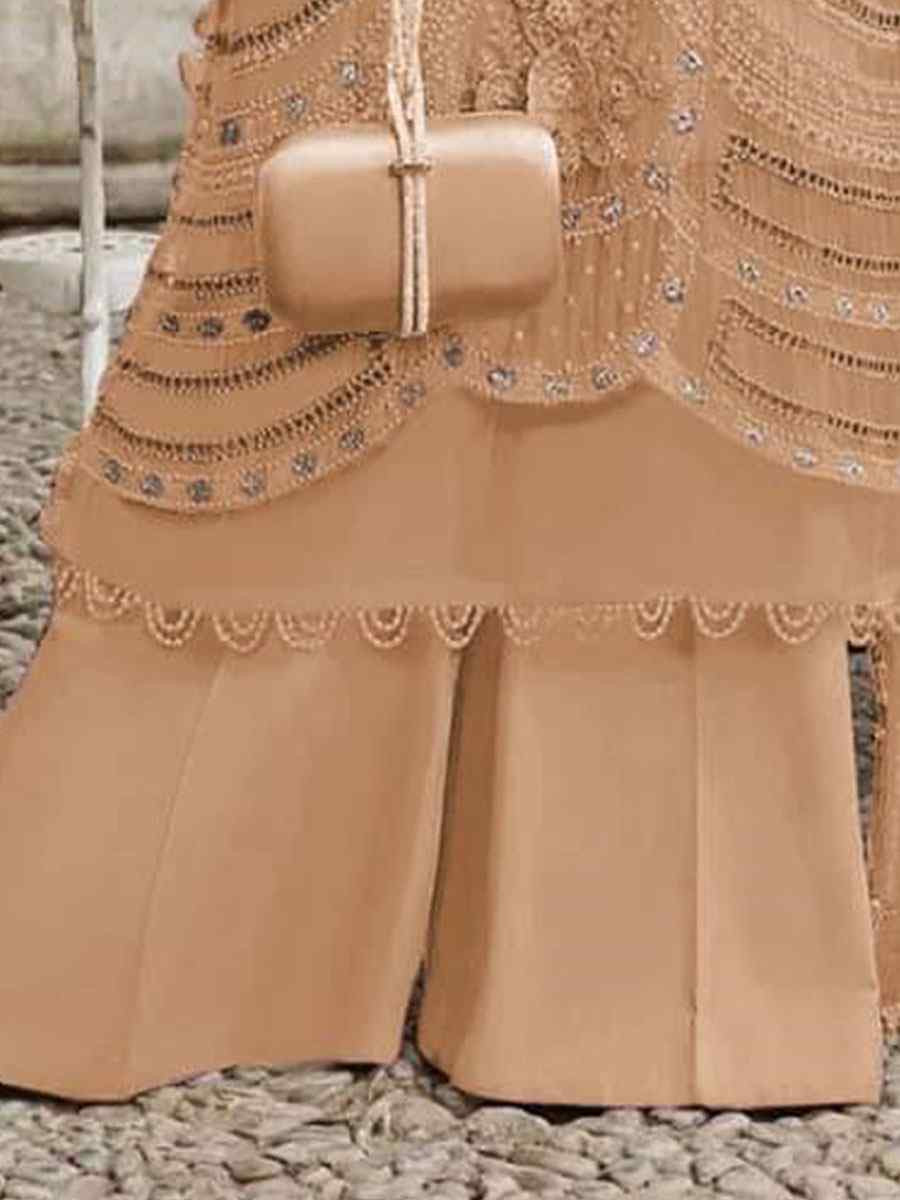 Brown Heavy Fox Georgette Embroidered Festival Wedding Pant Salwar Kameez