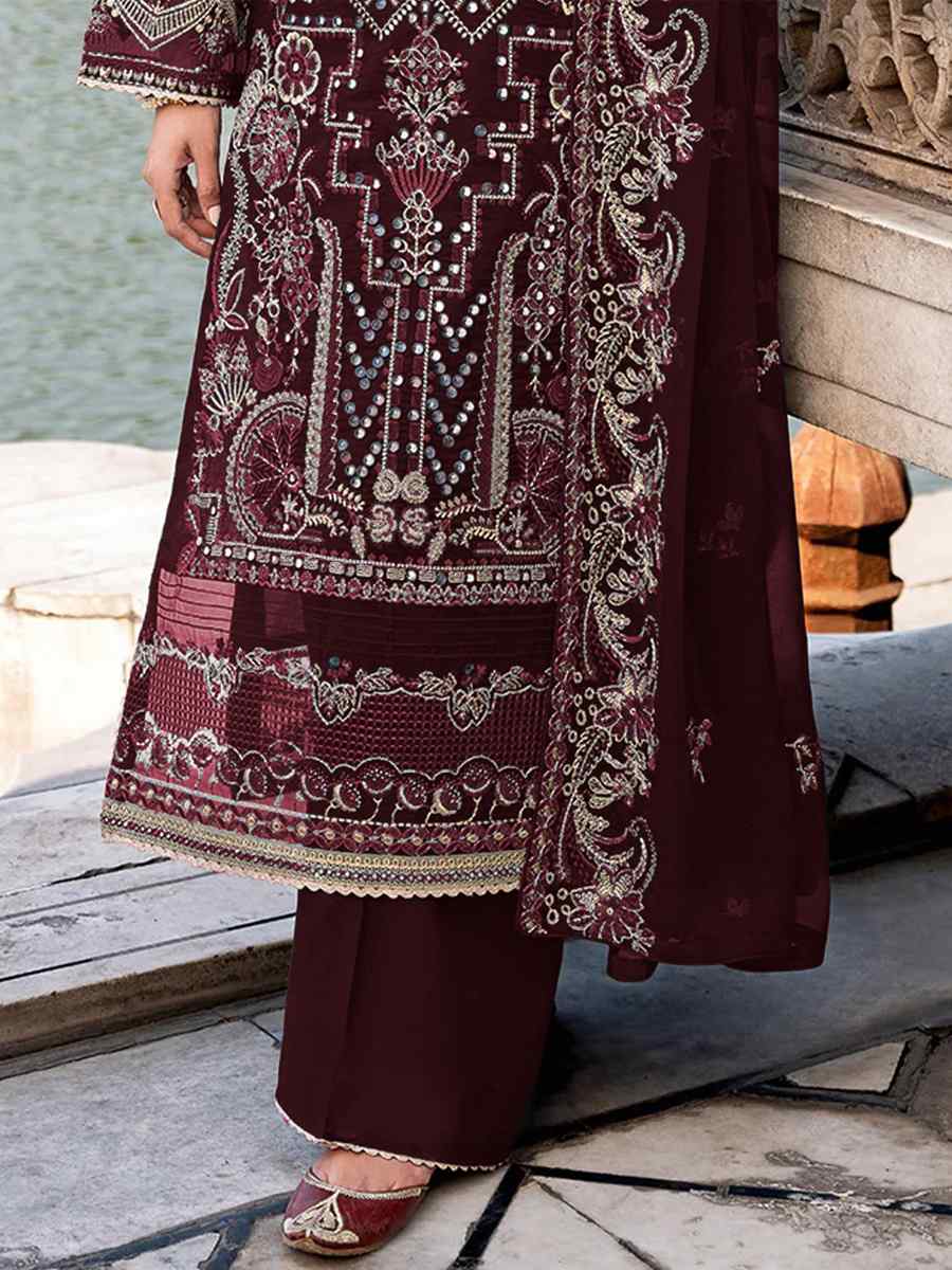 Brown Heavy Georgette Embroidered Party Wedding Pant Salwar Kameez