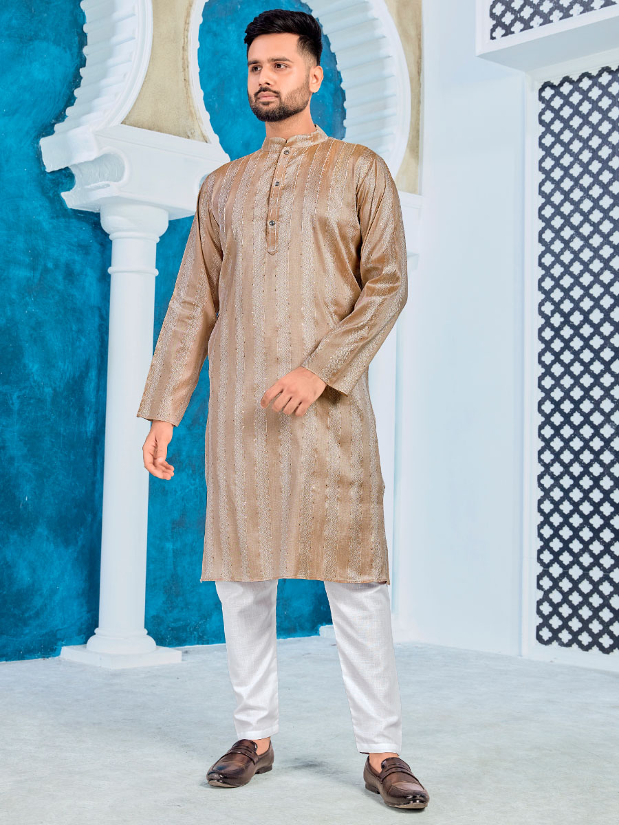 Brown Heavy Jacquard Silk Woven Festival Party Kurta
