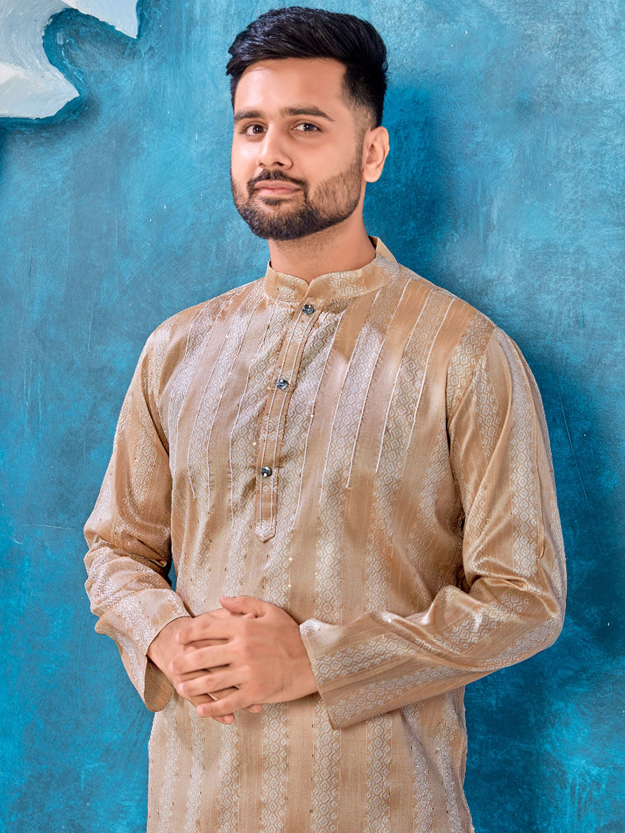 Brown Heavy Jacquard Silk Woven Festival Party Kurta