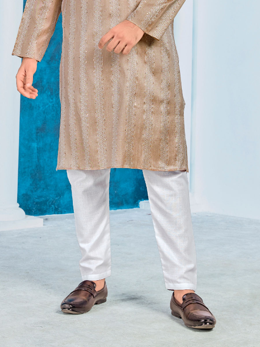 Brown Heavy Jacquard Silk Woven Festival Party Kurta
