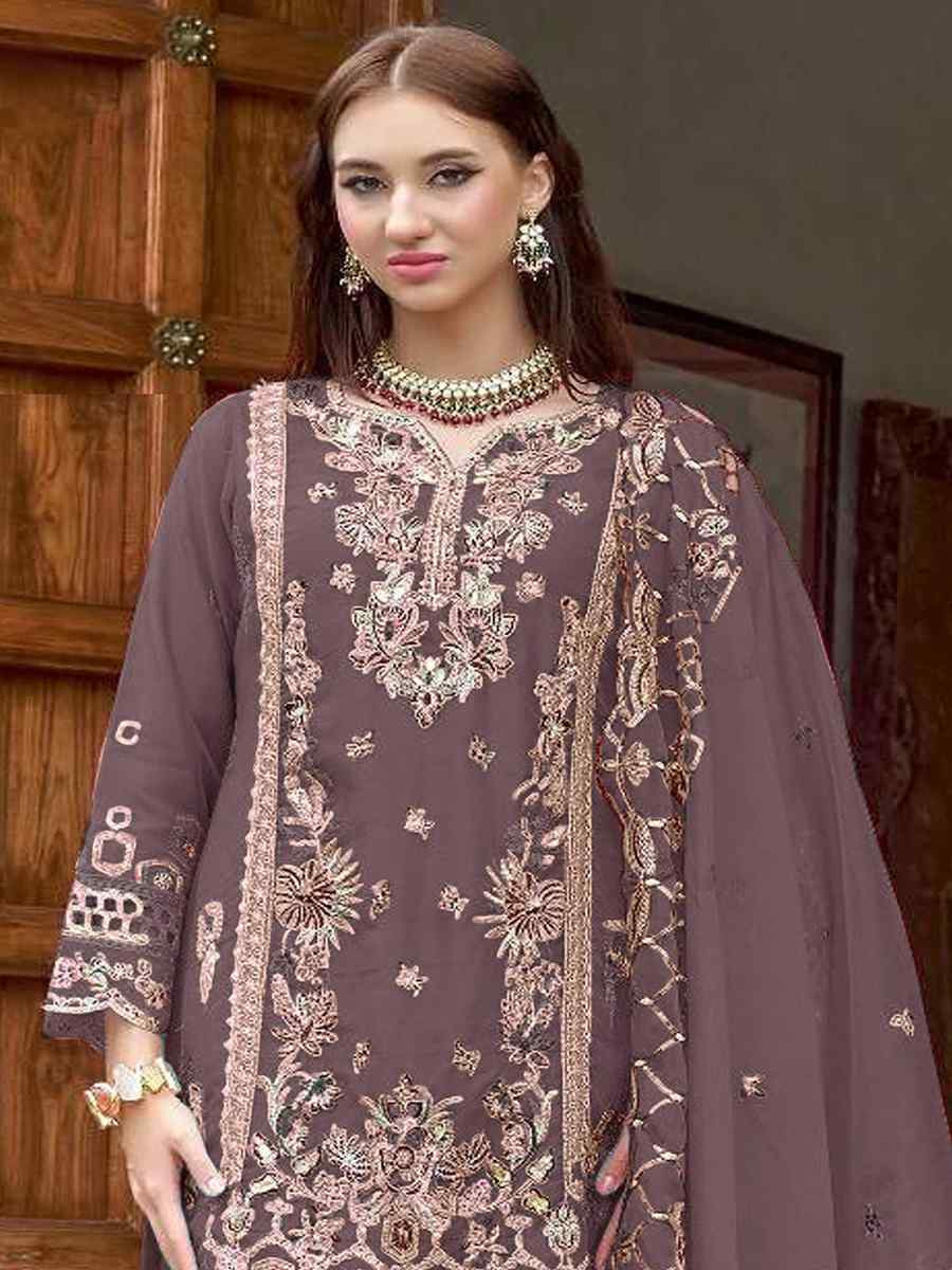 Brown Heavy Organza Embroidered Festival Casual Pant Salwar Kameez
