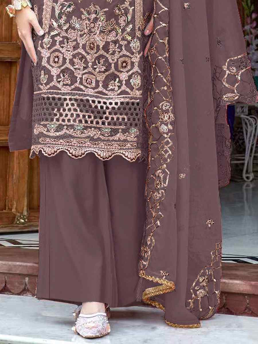 Brown Heavy Organza Embroidered Festival Casual Pant Salwar Kameez