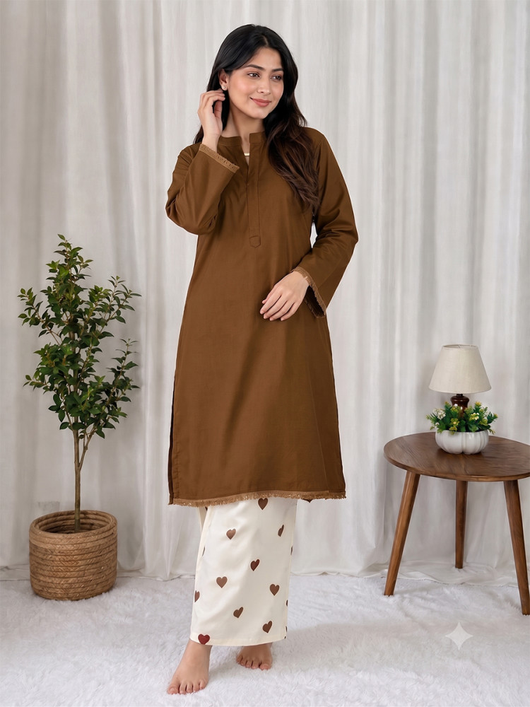 Image of Brown Heavy Rayon cotton Plain Lace Work Wedding Party Festival Casual Ready Kurti Bottom Women Wear