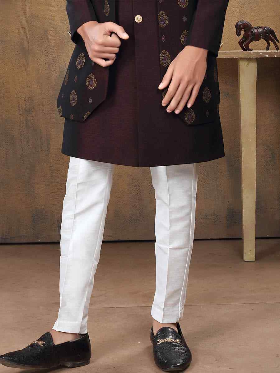 Brown Imported Woven Groom Wedding Sherwani