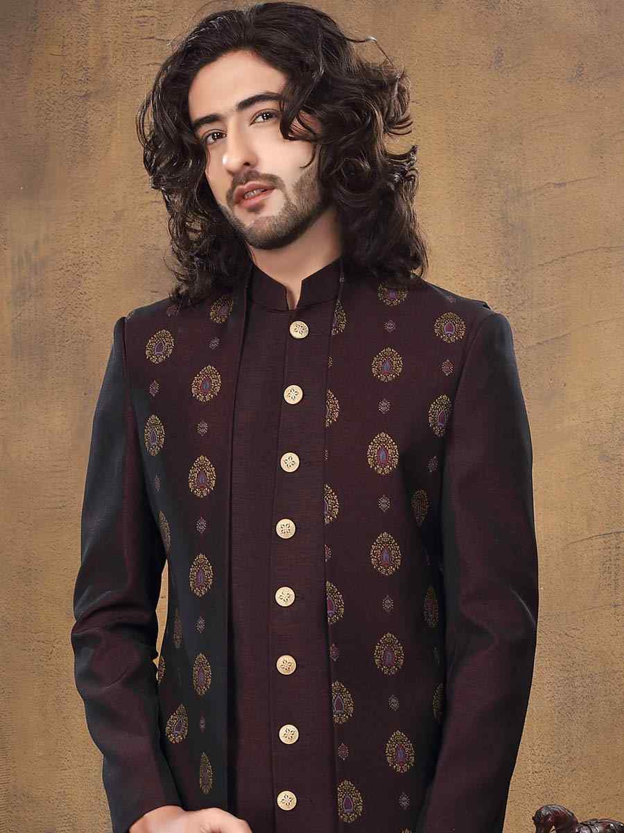 Brown Imported Woven Groom Wedding Sherwani