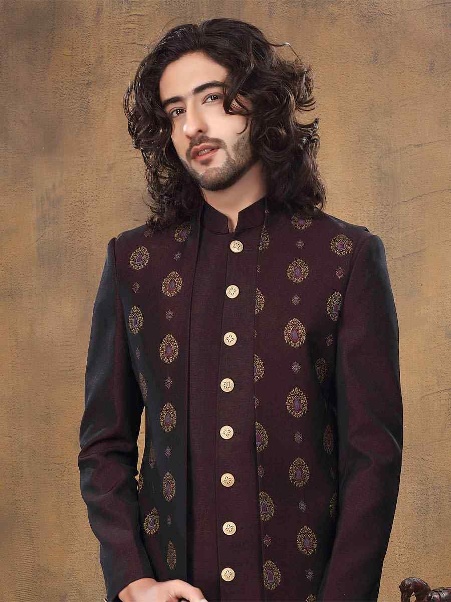 Brown Imported Woven Party Wedding Sherwani