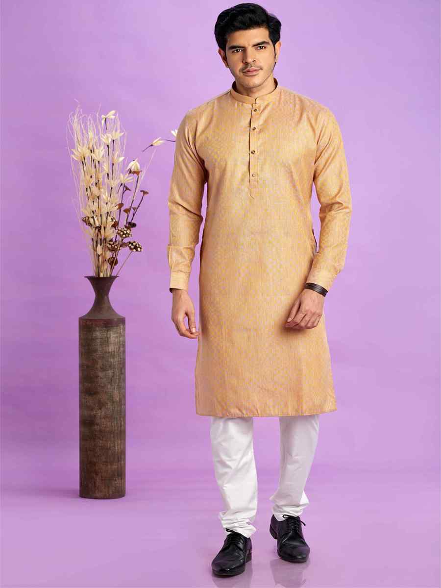 Brown Jacquard Art Soft Silk Printed Festival Casual Kurta