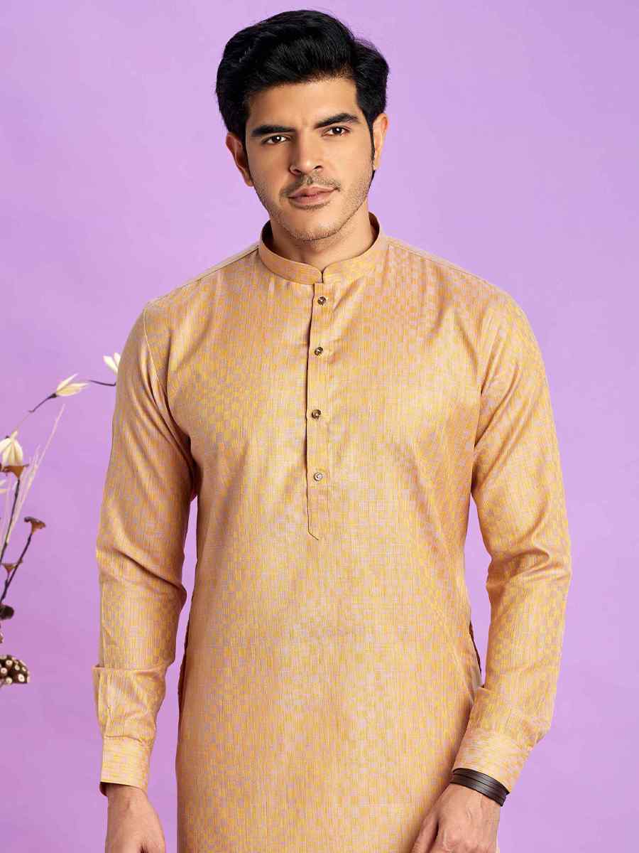 Brown Jacquard Art Soft Silk Printed Festival Casual Kurta