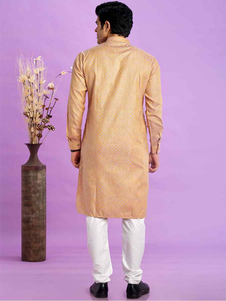 Brown Jacquard Art Soft Silk Printed Festival Casual Kurta