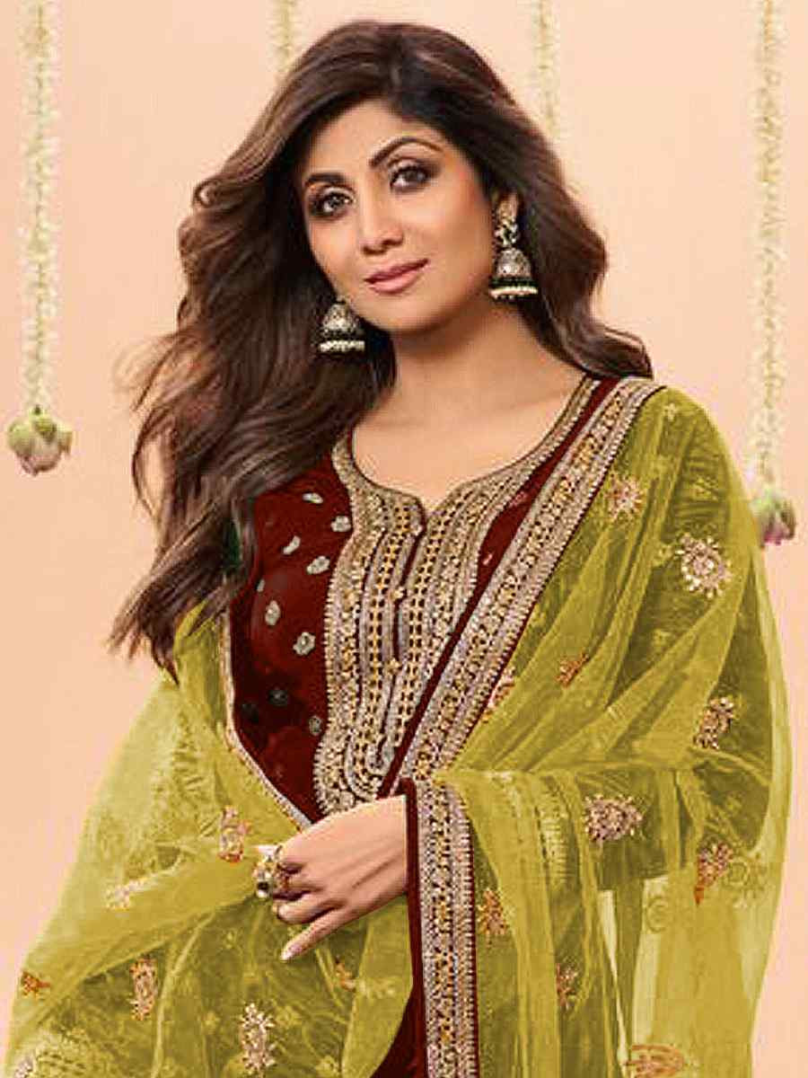 Brown Jacquard Embroidered Festival Casual Weeding Patiala Salwar Kameez