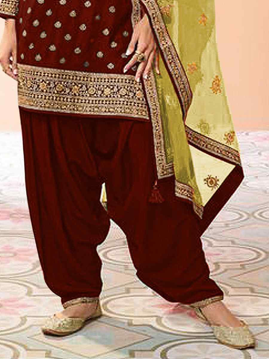 Brown Jacquard Embroidered Festival Casual Weeding Patiala Salwar Kameez