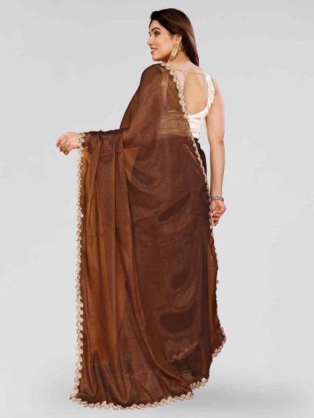 Brown Jimmy Choo Solid Festival Wedding Fancy Heavy Border Saree