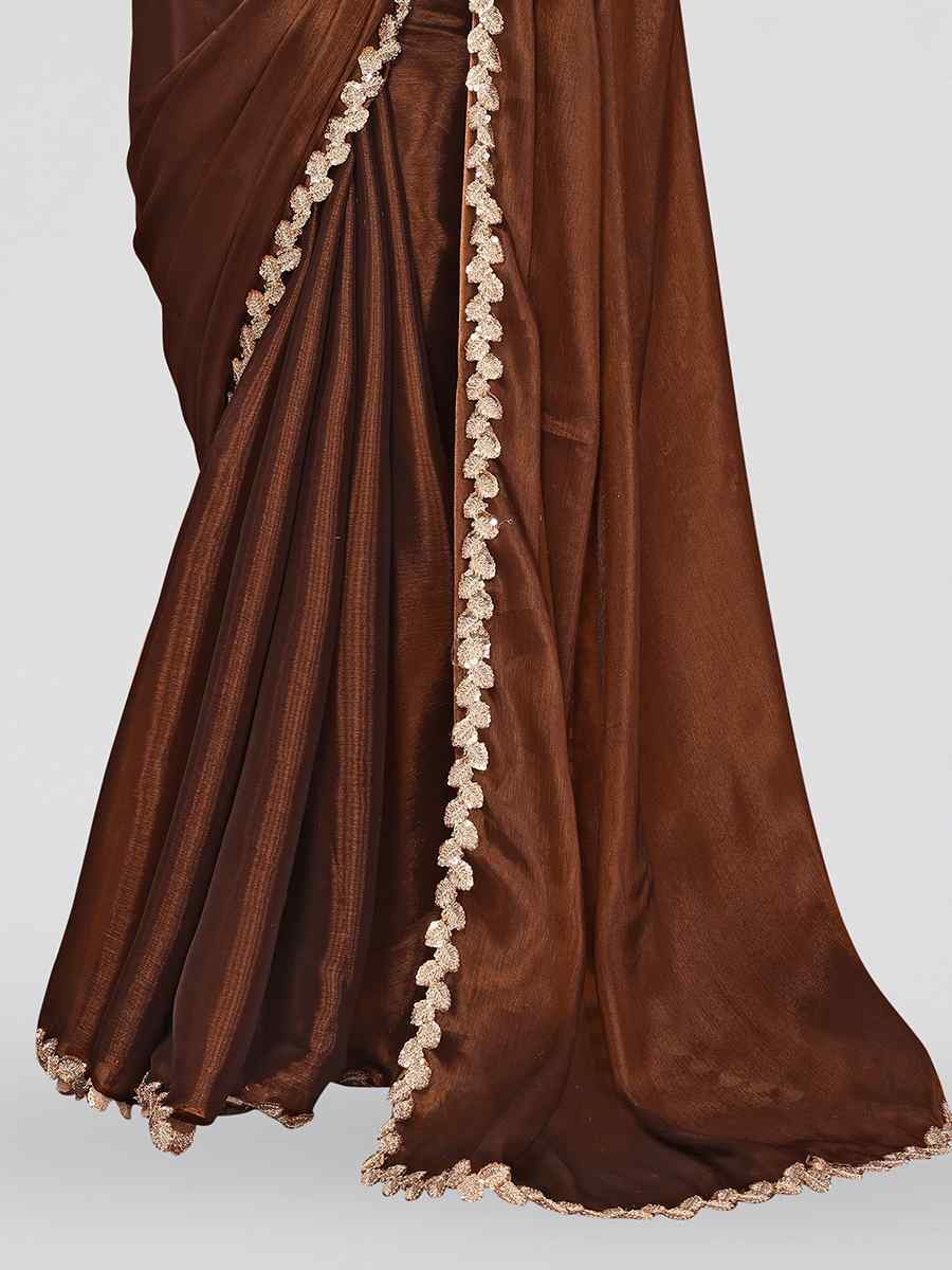 Brown Jimmy Choo Solid Festival Wedding Fancy Heavy Border Saree