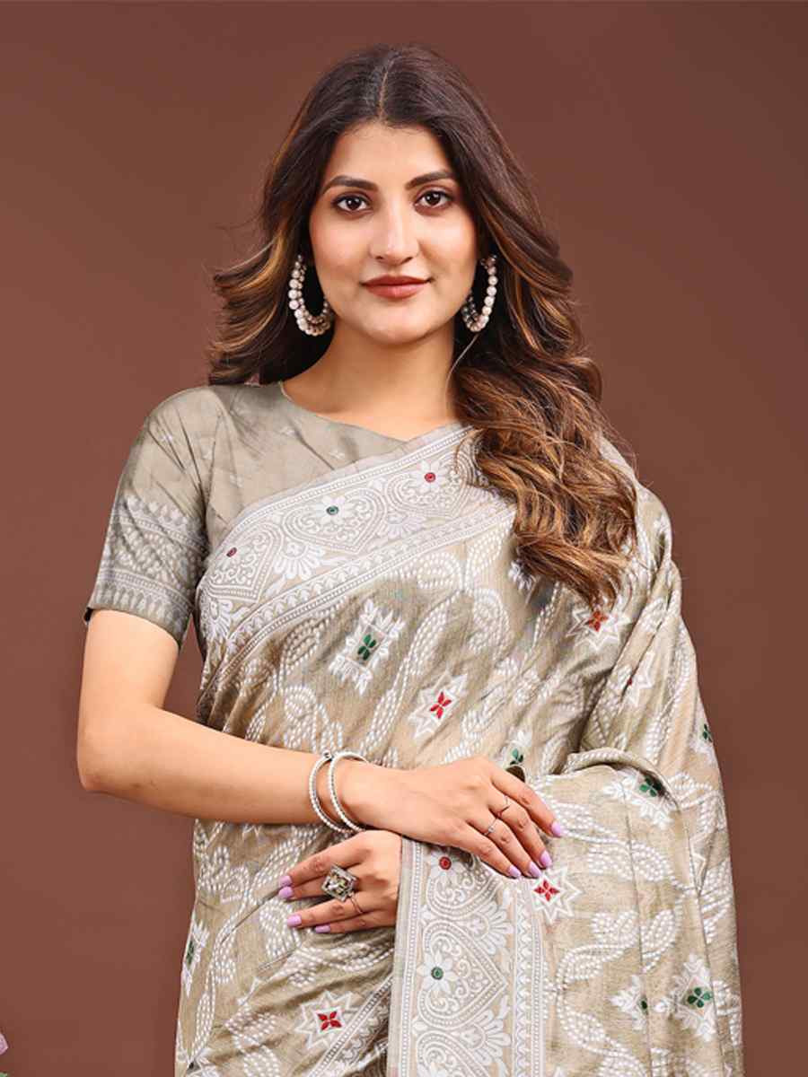 Brown Linen Cotton Handwoven Festival Wedding Fancy Heavy Border Saree