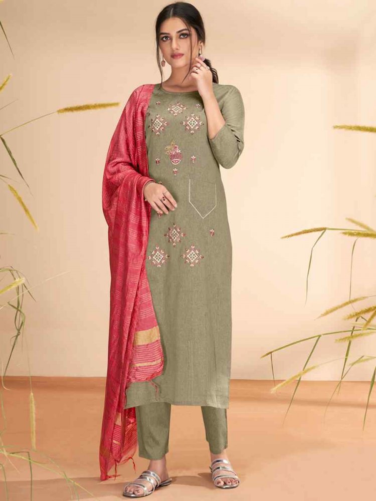 Brown Massert Cotton Embroidered Festival Casual Ready Pant Salwar Kameez