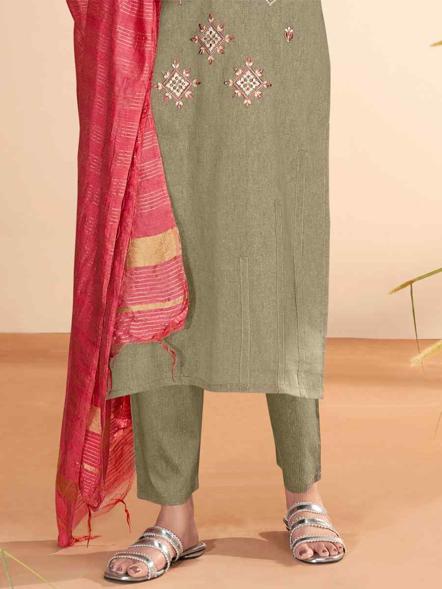 Brown Massert Cotton Embroidered Festival Casual Ready Pant Salwar Kameez