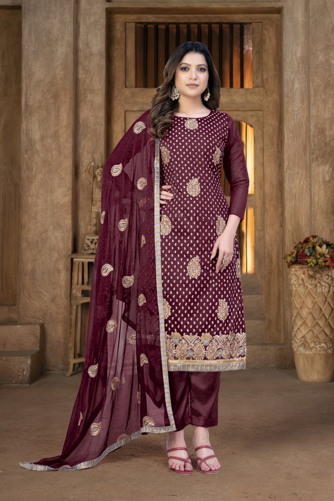 Brown Modal Chanderi Zari Festival Party Pant Salwar Kameez