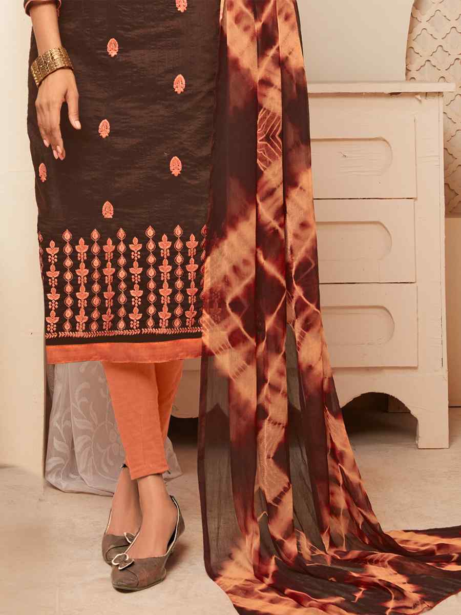 Brown Modal Silk Printed Casual Festival Churidar Salwar Kameez
