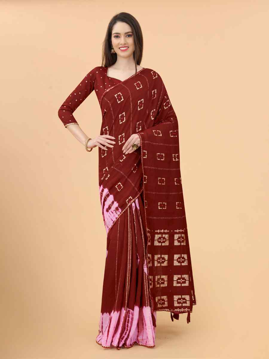 Brown Modal Viscose Silk Printed Party Festival Contemporary Saree