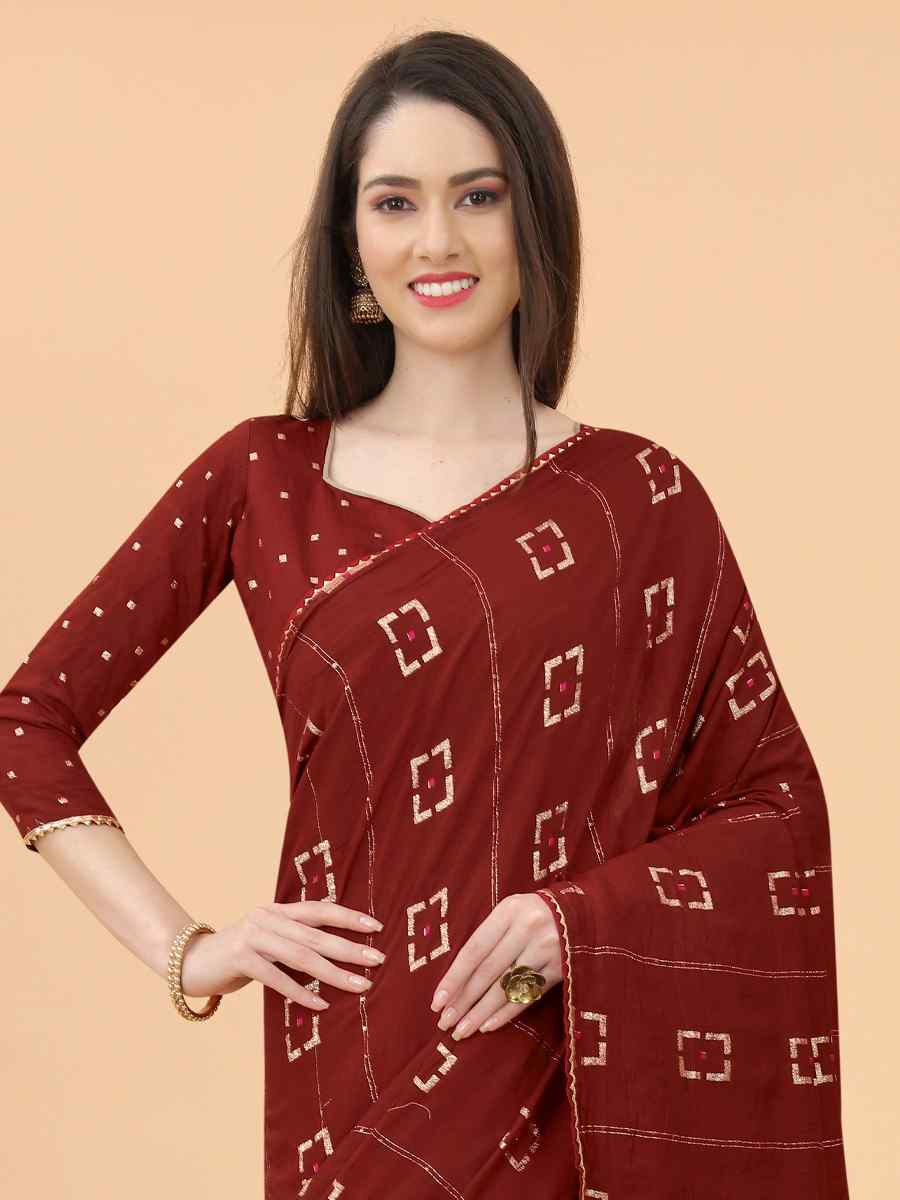 Brown Modal Viscose Silk Printed Party Festival Contemporary Saree