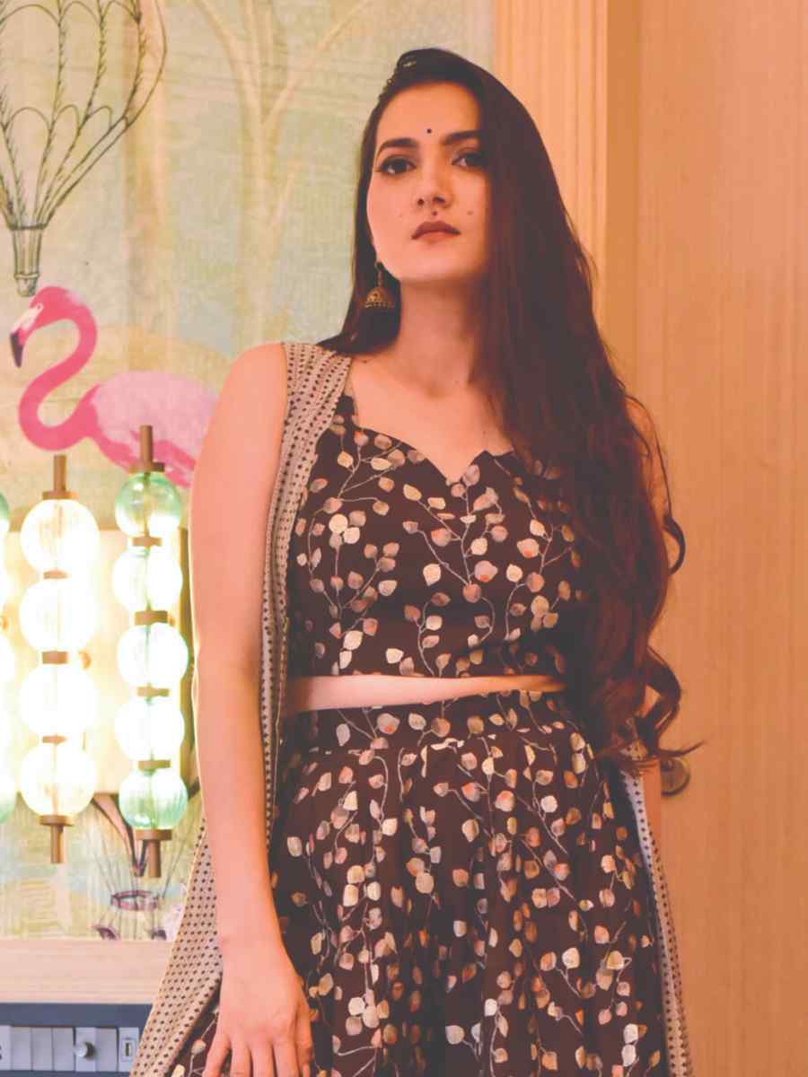 Brown Muslin Embroidered Festival Casual Ready Palazzo Pant Salwar Kameez